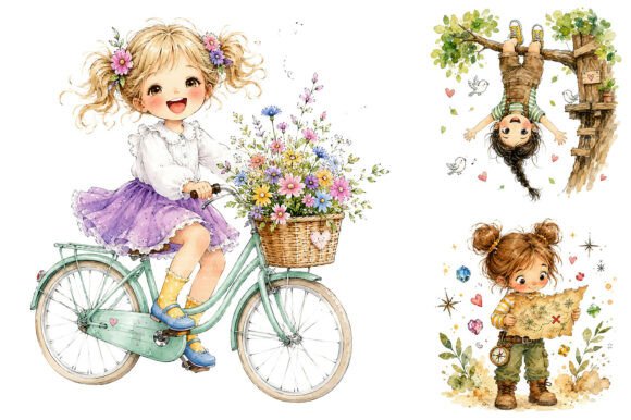 Download Whimsical Girl Watercolor Clipart Bundle - Premium Resources