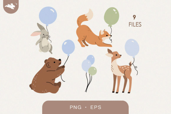 Download Woodland Baby Animals with Balloons - Premium Resources