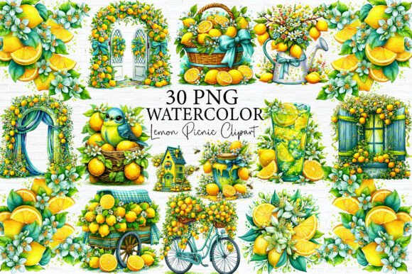 Download Lemon Picnic Watercolor Clipart Bundle - Premium Resources